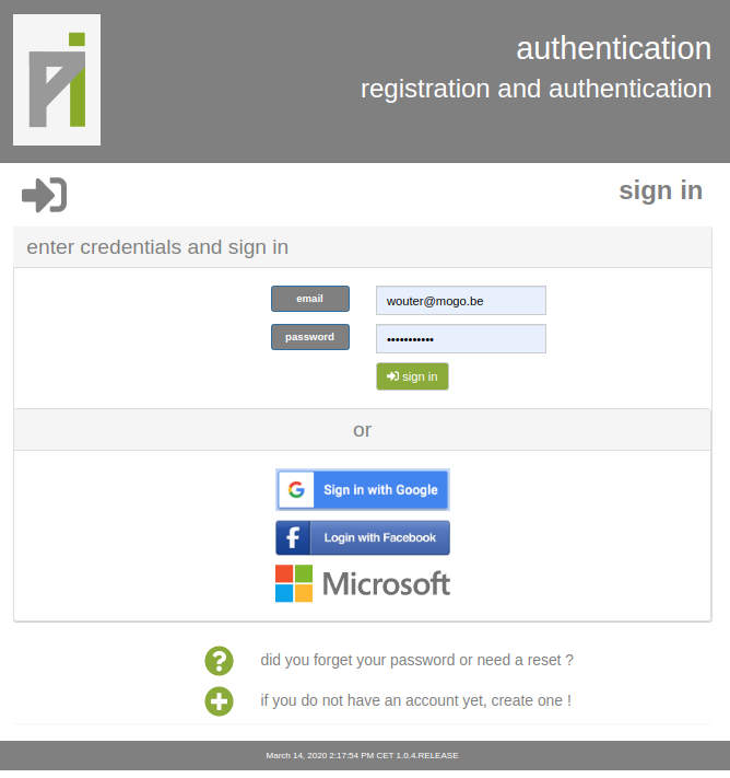 a screenshot of the authentication module for login and reset password